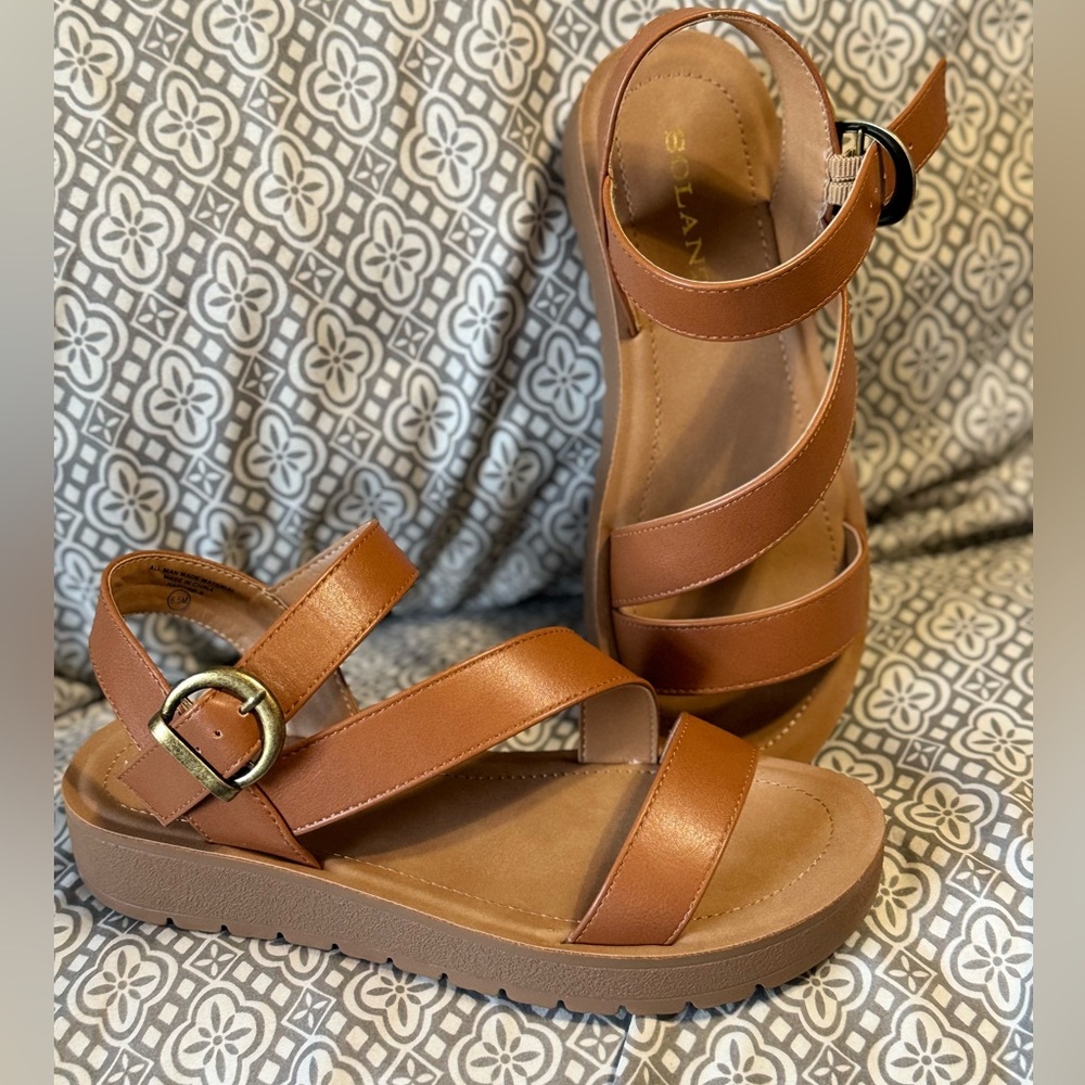 WOMEN'S SOLANZ HAMMER STRAP SANDALS brown sz 6.5